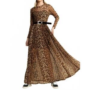 NEW JADE BY JANE animal print mesh maxi dress in mocha brown